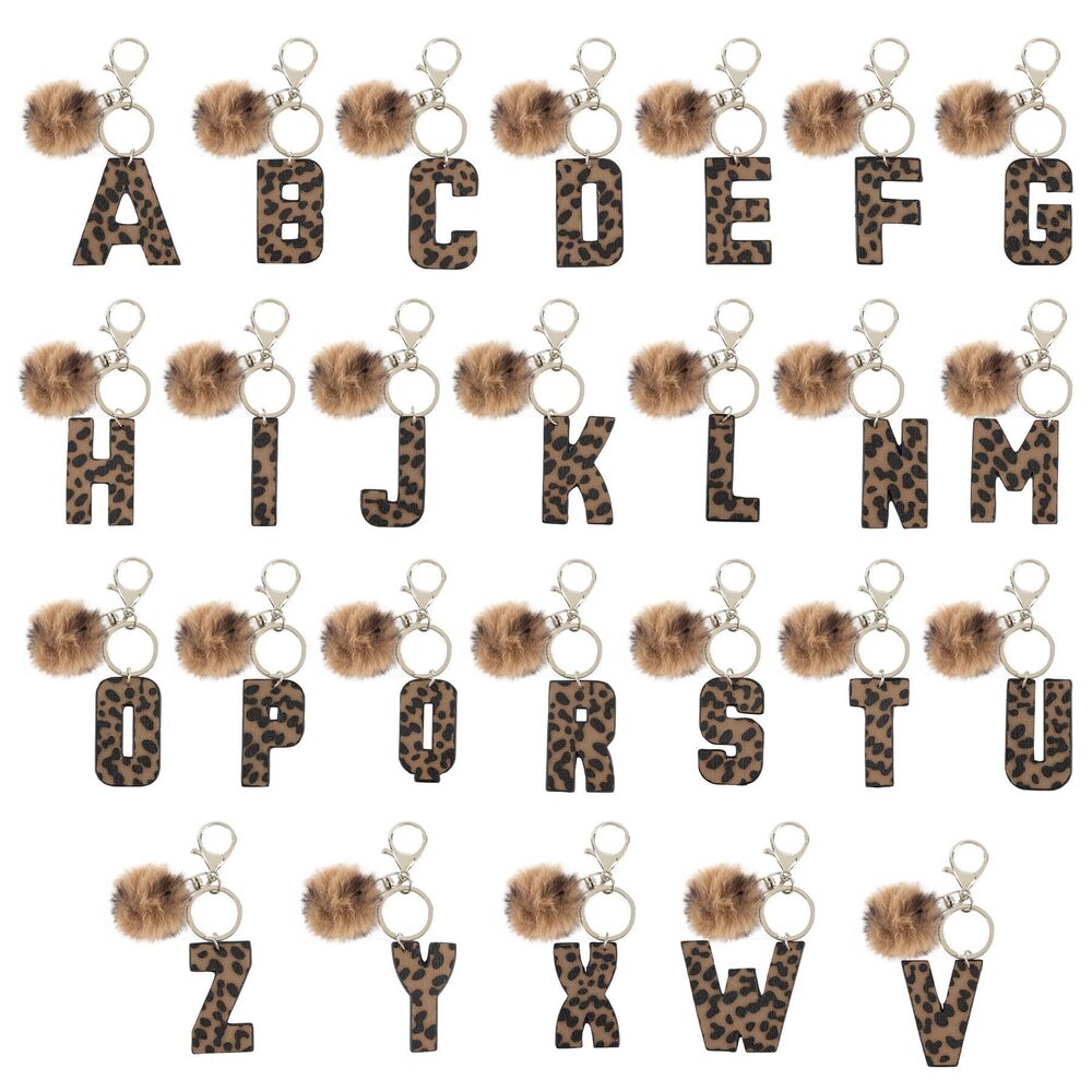 8193 26 Pack Leopard Alphabet Keychain Letter Pom Name Personalized Key